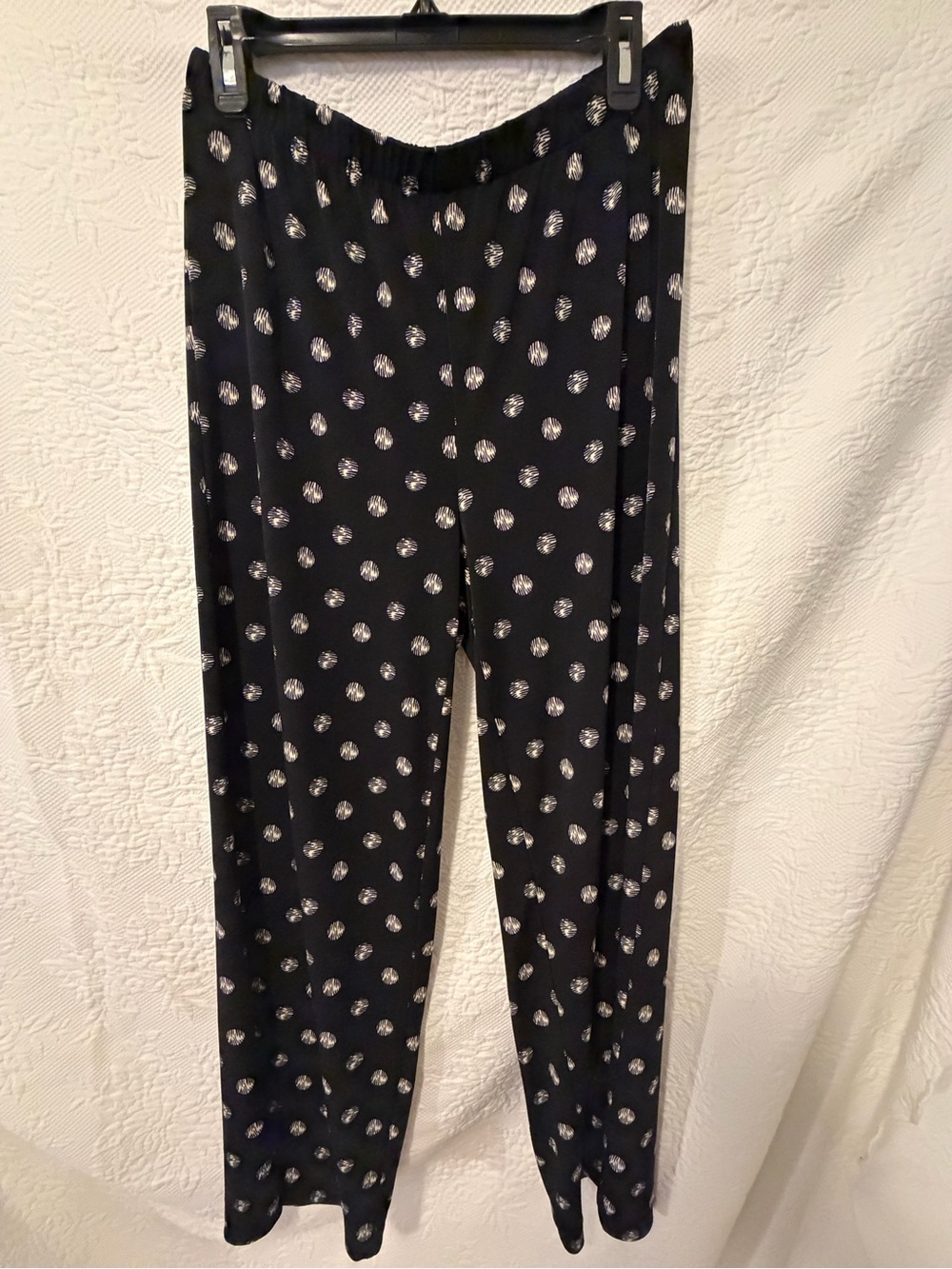 Chico’s Size 2 Black White Polka Dot Pull On Stretch Pants Elastic Waist